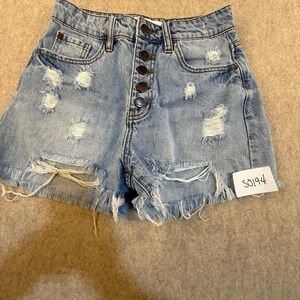 Nature Denim Women XS Distressed Jean Shorts Light Wash Button Fly NT3045L Blue